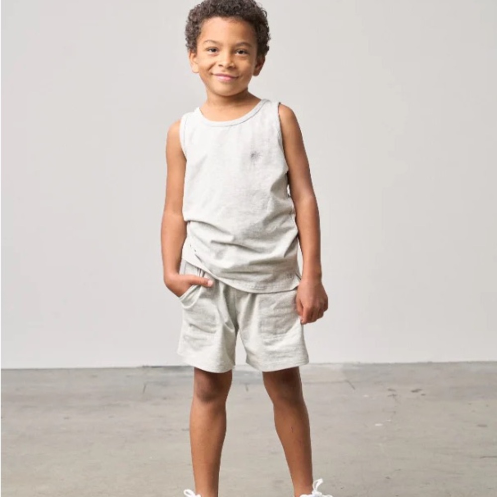 NWT Little Bipsy Palm Light Heather Gray Kids Tank and Shorts set 12-18m
